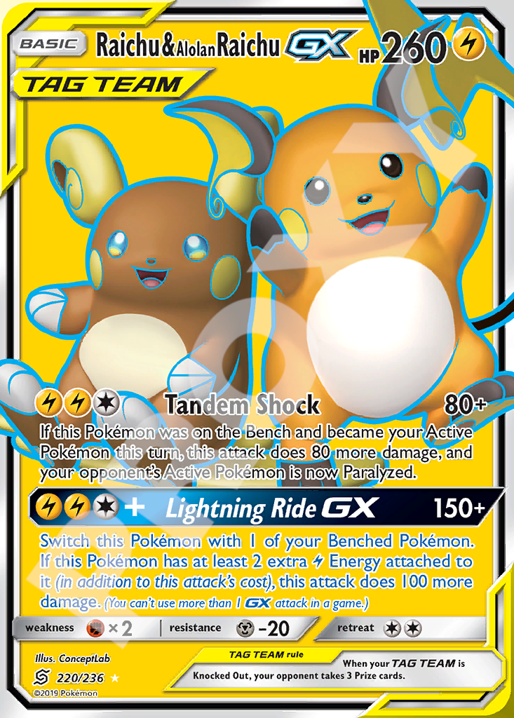 Raichu&AlohanRaichu GX 220 – Hidden Fates | The Proxy Lab