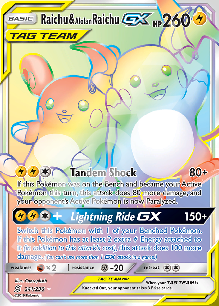 Raichu&AlohanRaichu GX 241 – Hidden Fates | The Proxy Lab