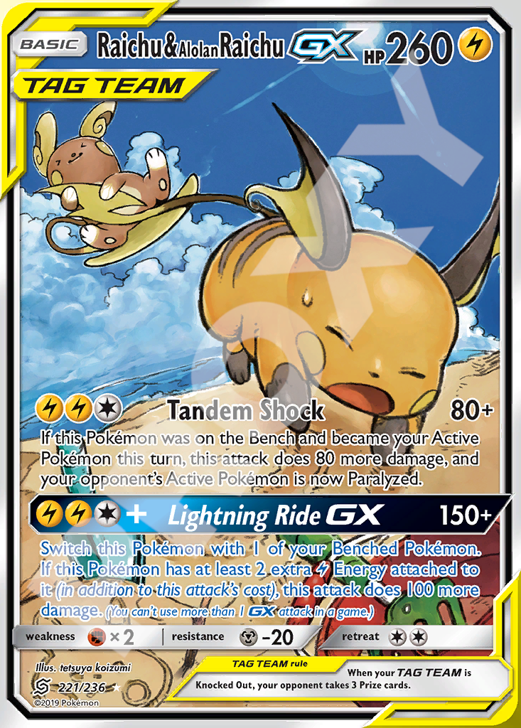 Raichu&AlolanRaichu GX 221 – Hidden Fates | The Proxy Lab