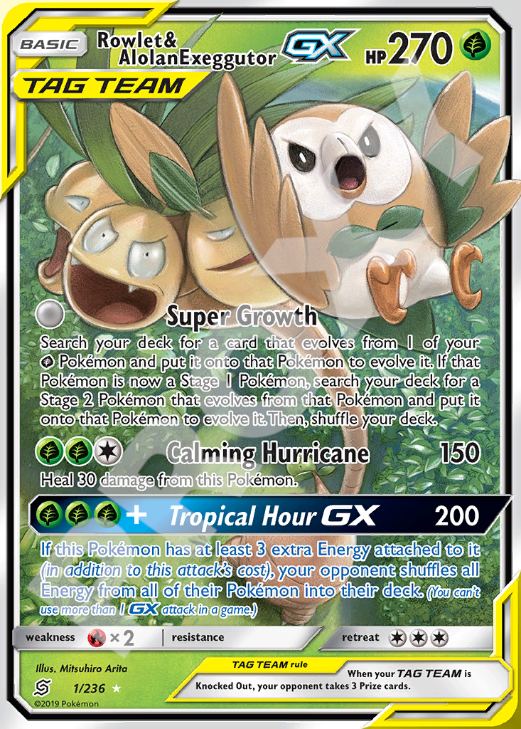 Rowlet&AlolanExeggutor GX 1 236 – Hidden Fates | The Proxy Lab