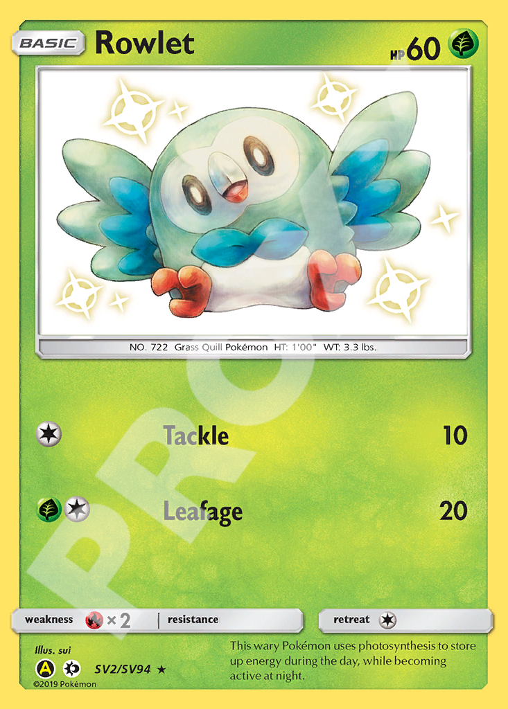 Rowlet SV52 071 – Hidden Fates | The Proxy Lab